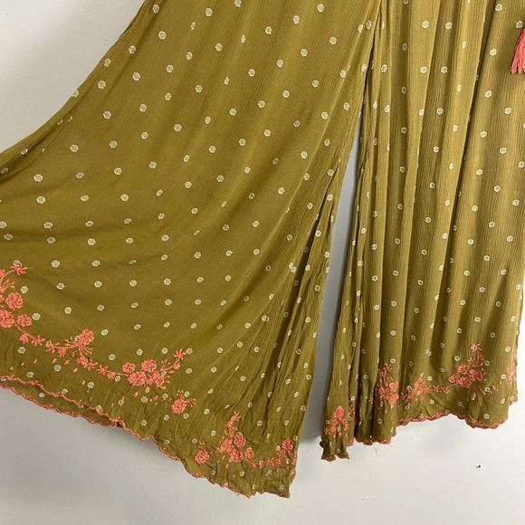 Free People Hearts Rising Pants Womens Large Embroidered Moss Green Tassels - Picture 3 of 10